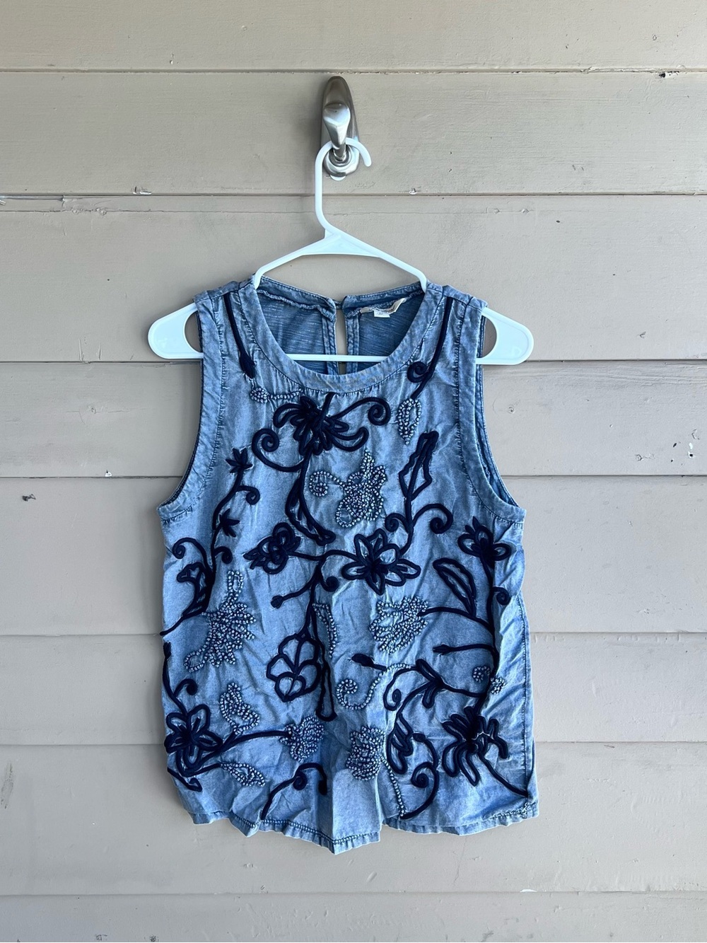 Lucky Brand Boho Embroidered Tank Top Size M Hippie Peasant Summer
